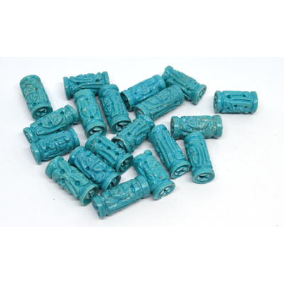 Faux Turquoise Resin Carved Tube approx 16x9mm EACH BEAD