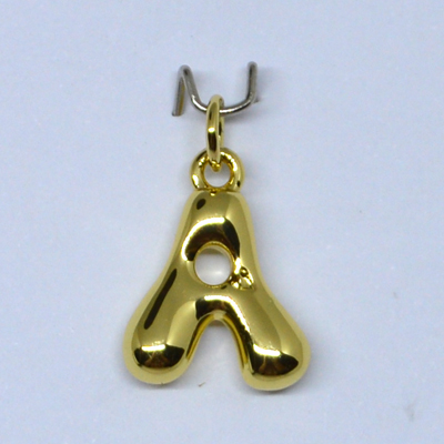 A Bubble Letter Charm 13mm EXCL rings Gold plated Letter Pendant 1 pack