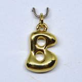 B Bubble Letter Charm 13mm EXCL rings Gold plated Letter Pendant 1 pack-findings-Beadthemup