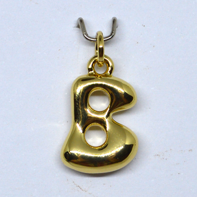 B Bubble Letter Charm 13mm EXCL rings Gold plated Letter Pendant 1 pack