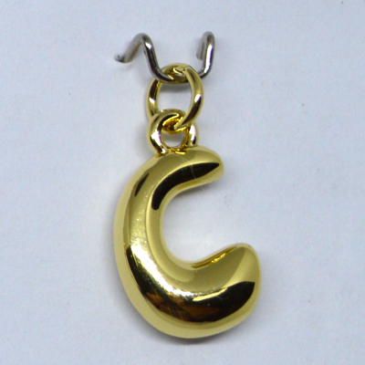 C Bubble Letter Charm 13mm EXCL rings Gold plated Letter Pendant 1 pack