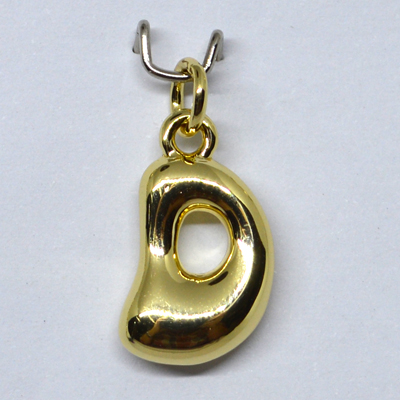 D Bubble Letter Charm 13mm EXCL rings Gold plated Letter Pendant 1 pack