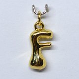 F Bubble Letter Charm 13mm EXCL rings Gold plated Letter Pendant 1 pack-findings-Beadthemup