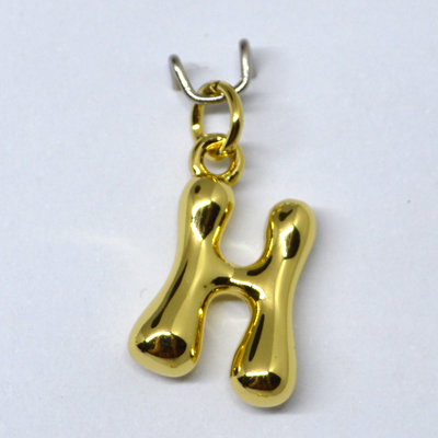 H Bubble Letter Charm 13mm EXCL rings Gold plated Letter Pendant 1 pack