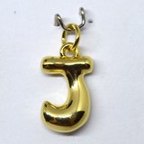 J Bubble Letter Charm 13mm EXCL rings Gold plated Letter Pendant 1 pack-findings-Beadthemup