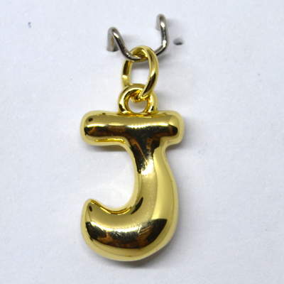 J Bubble Letter Charm 13mm EXCL rings Gold plated Letter Pendant 1 pack