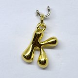 K Bubble Letter Charm 13mm EXCL rings Gold plated Letter Pendant 1 pack-findings-Beadthemup