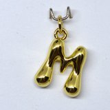 M Bubble Letter Charm 13mm EXCL rings Gold plated Letter Pendant 1 pack-findings-Beadthemup