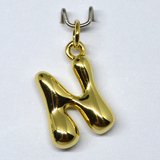 N Bubble Letter Charm 13mm EXCL rings Gold plated Letter Pendant 1 pack-findings-Beadthemup