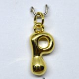 P Bubble Letter Charm 13mm EXCL rings Gold plated Letter Pendant 1 pack-findings-Beadthemup