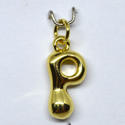 P Bubble Letter Charm 13mm EXCL rings Gold plated Letter Pendant 1 pack