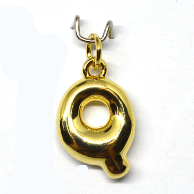 Q Bubble Letter Charm 13mm EXCL rings Gold plated Letter Pendant 1 pack