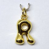 R Bubble Letter Charm 13mm EXCL rings Gold plated Letter Pendant 1 pack-findings-Beadthemup