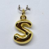 S Bubble Letter Charm 13mm EXCL rings Gold plated Letter Pendant 1 pack-findings-Beadthemup