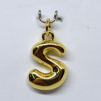 S Bubble Letter Charm 13mm EXCL rings Gold plated Letter Pendant 1 pack