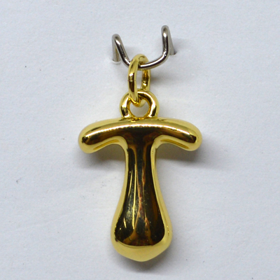 T Bubble Letter Charm 13mm EXCL rings Gold plated Letter Pendant 1 pack