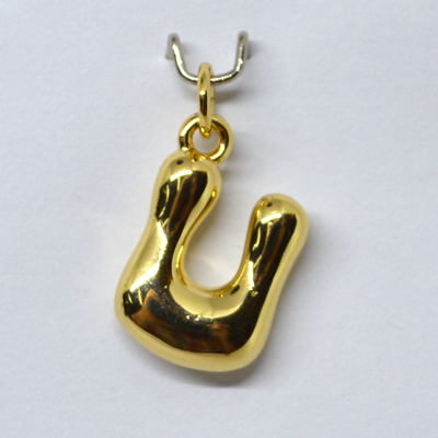 U Bubble Letter Charm 13mm EXCL rings Gold plated Letter Pendant 1 pack