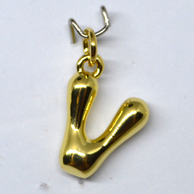 V Bubble Letter Charm 13mm EXCL rings Gold plated Letter Pendant 1 pack