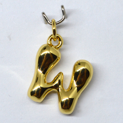 W Bubble Letter Charm 13mm EXCL rings Gold plated Letter Pendant 1 pack