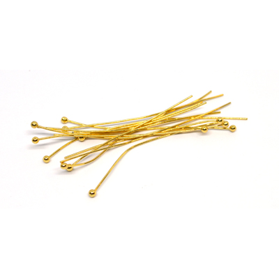 Ball Headpin 0.6x50mm  18k Gold plated brass 20 pack tarnish resistant