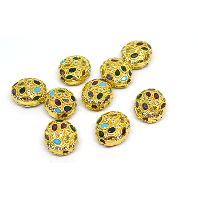Multi colour CZ bead oval 14x12mm 18k gold plated brass 1 Pack