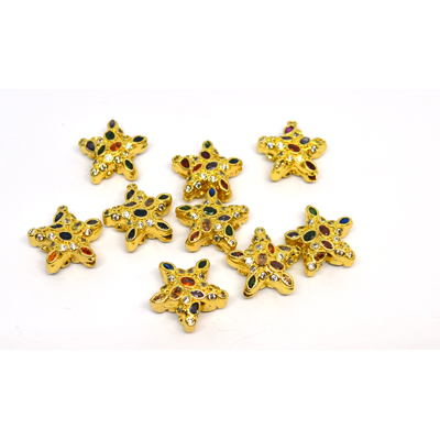 Multi colour CZ bead star 15mm 18k gold plated brass 1 Pack