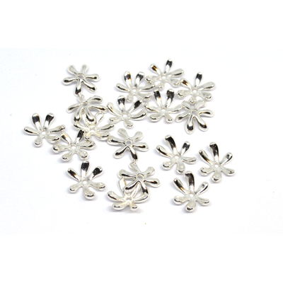 Flower bubble cap 10x12mm Silver plated brass 4 pack