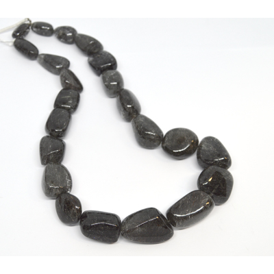 LAST STRAND  Black Rutile polished nugget 15-23mm 22 beads