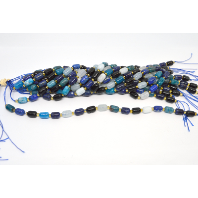 Multi stone dark blue barrel 6x9mm strand 17 beads