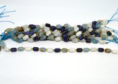 Multi stone blue and moonstone barrel 6x9mm strand 17 beads-beads incl pearls-Beadthemup