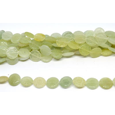 New Jade 15mmCarved flat round strand 29 beads