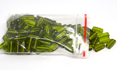 Glass Beads Green rectangle 15mm mix bag 150gm 90 plus