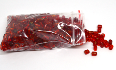 Glass Beads Red 7x5mm tube bag 150gm 400 plus