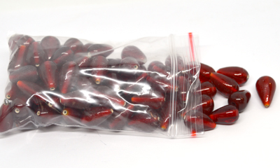 Glass Beads Red 16x10mm Teardrop bag 150gm 60 plus