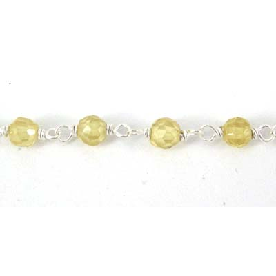 Sterling Silver CZ Chain Lemon 3mm stone per 50cm
