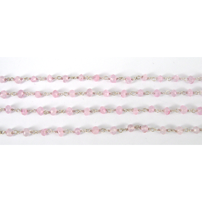 Sterling Silver & Rose Quartz Hanmade Chain per 50cm
