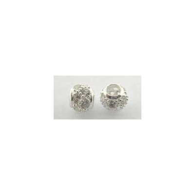 Sterling Silver Bead Round CZ 6mm set 1.8mm hol