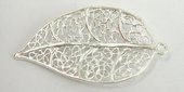 Brass plated  Silver Colour Pendant leaf 55mm 2 pack-findings-Beadthemup