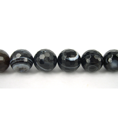 Agate Black banded round Faceted 14mm beads per strand 28
