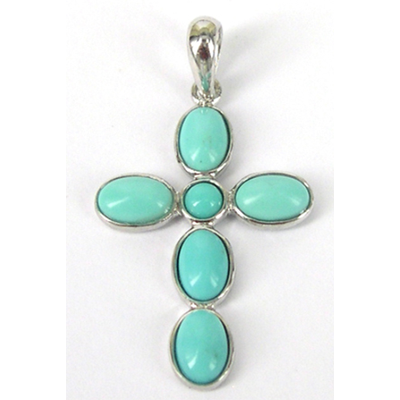 Sterling Silver Pendant Torquoise Cross 19x25mm