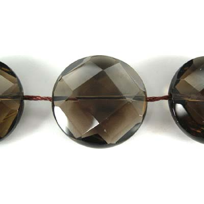 Smokey quartz 25mm Faceted Flat round bead