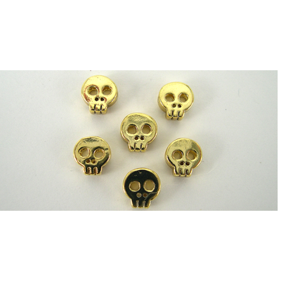 Gold plt bead Skull 7mm 4 pack