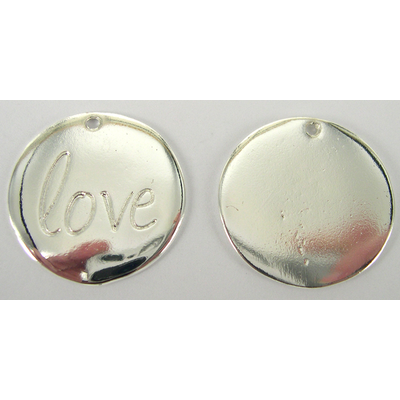 Sterling Silver plt Pendant Coin w/love 22mm 2 pack