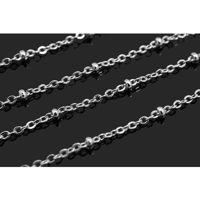 Sterling Silver plt Chain Cable+2mm beads/M