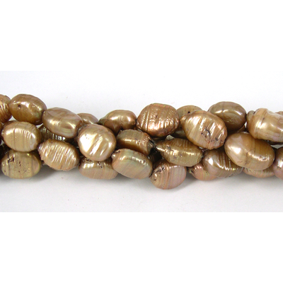 Fresh Water Pearl 12mm Rice Ridged Beige beads per strand 29