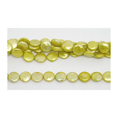Fresh Water Pearl Coin 12mm Lime 30/strand