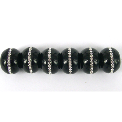 Onyx 15x20mm rondel with Swarovski EACH Bead