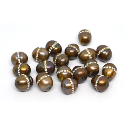 Fresh Water Pearl Bronze 8-9mm W/Swarovski Bead