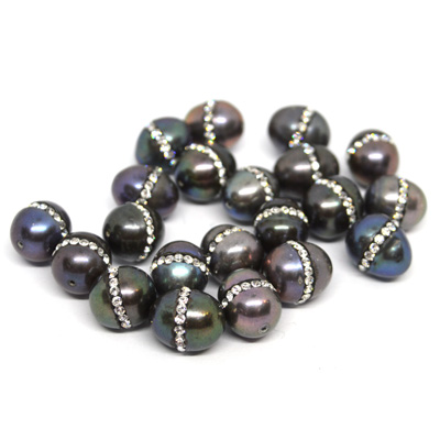 Fresh Water Pearl Black 9-10mm W/Swarovski  Bead