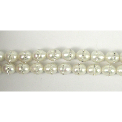 Fresh Water Pearl White 9-10mm W/Swarovski  Bead